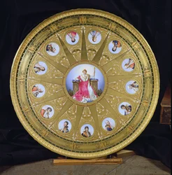 Der Austerlitz-Tisch, eingelegt mit Sevres-Plaketten zur Erinnerung an Napoleons Sieg bei Austerlitz, 1808-10
